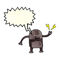 funny cartoon robot with speech bubble