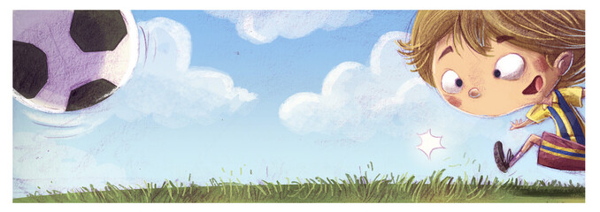 niño jugando a futbol con pelota © cirodelia