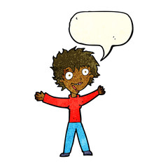 cartoon excited woman with speech bubble