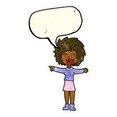 cartoon stressed out woman talking with speech bubble