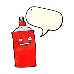 cartoon spray can with speech bubble