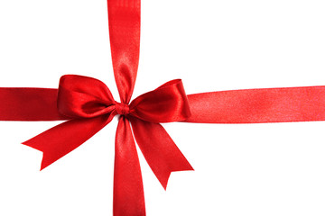 Shiny red ribbon with bow isolated on white