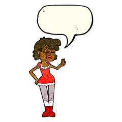 cartoon woman making dismissive gesture with speech bubble