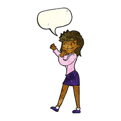 cartoon happy businesswoman with speech bubble