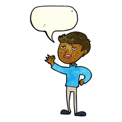 cartoon man making excellent gesture with speech bubble