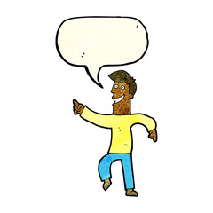 cartoon grinning man with speech bubble