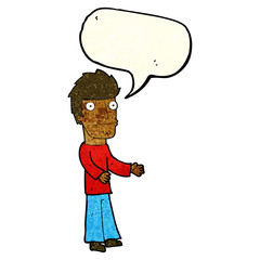 cartoon confused man with speech bubble