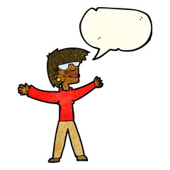 cartoon woman wearing glasses with speech bubble