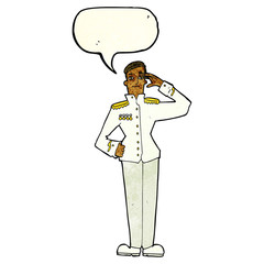 cartoon military man in dress uniform with speech bubble
