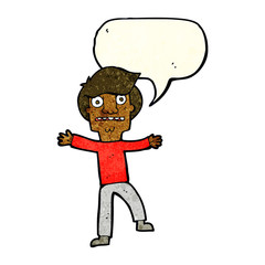 cartoon boy panicking with speech bubble