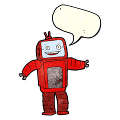 cartoon funny robot with speech bubble