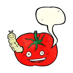 cartoon tomato with bug with speech bubble