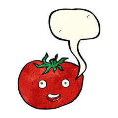 cartoon tomato with speech bubble