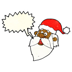 cartoon jolly santa claus face with speech bubble
