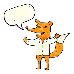 cartoon happy fox wearing shirt with speech bubble
