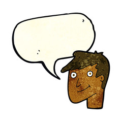 cartoon happy man with speech bubble
