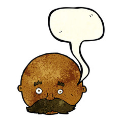 cartoon bald man with mustache with speech bubble