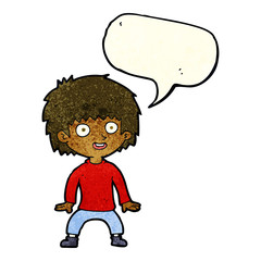 cartoon excited boy with speech bubble