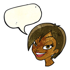 cartoon pretty female face with speech bubble