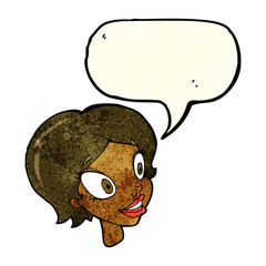 cartoon pretty female face with speech bubble