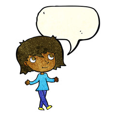 cartoon girl with no worries with speech bubble