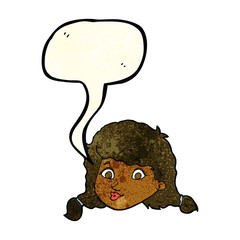 cartoon pretty female face with speech bubble