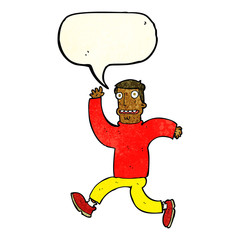 cartoon terrified man with speech bubble
