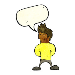 cartoon happy man with speech bubble