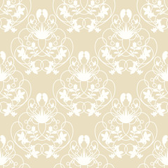 Elegant damask beige seamless vector background with delicate
