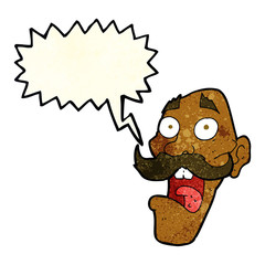 cartoon frightened old man with speech bubble