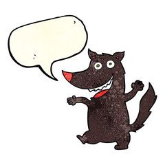cartoon happy wolf with speech bubble