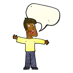 cartoon frightened man with speech bubble