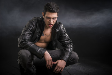 Young Male Vampire in Black Leather Jacket