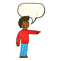cartoon happy man pointing and laughing with speech bubble