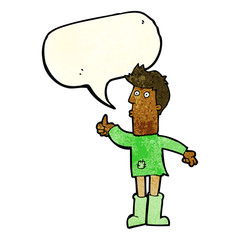 cartoon poor man with speech bubble