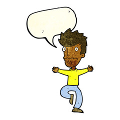 cartoon frightened man with speech bubble
