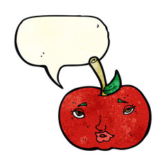 cartoon apple with face with speech bubble