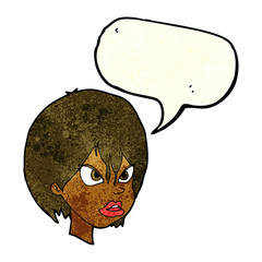 cartoon annoyed woman with speech bubble