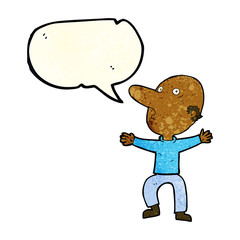 cartoon worried middle aged man with speech bubble
