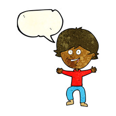 cartoon happy boy laughing with speech bubble