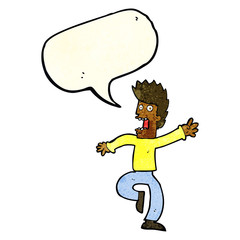 cartoon frightened man with speech bubble