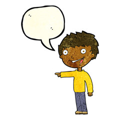 cartoon happy boy laughing with speech bubble