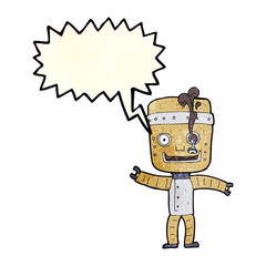 cartoon funny old robot with speech bubble