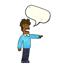 cartoon man accusing with speech bubble