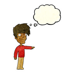 cartoon happy man pointing with speech bubble