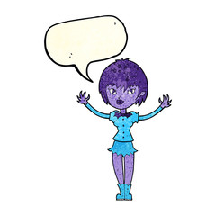 cartoon vampire girl with speech bubble