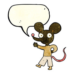 cartoon waving mouse with speech bubble