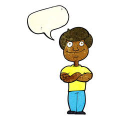 cartoon happy man with speech bubble