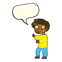 cartoon excited boy with speech bubble