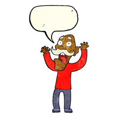 cartoon old man getting a fright with speech bubble